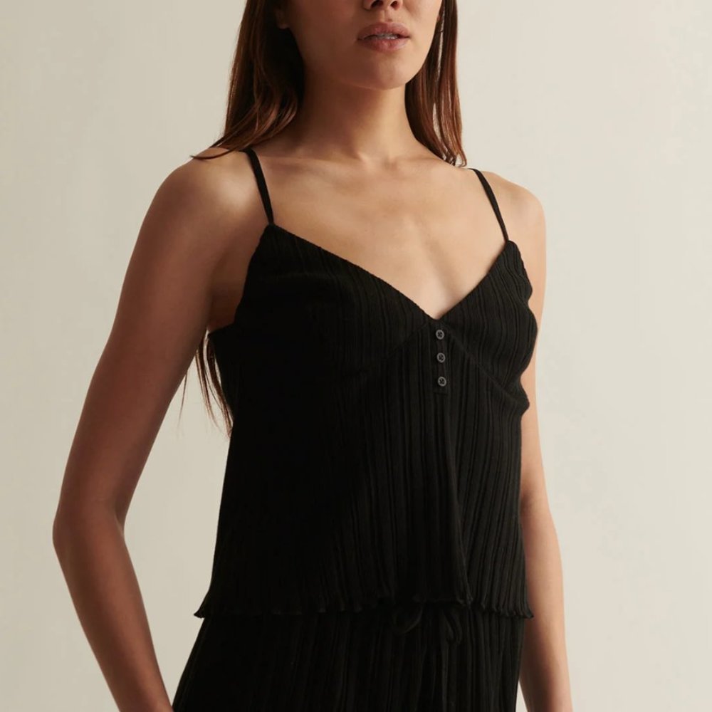 Skin Remi Cami Black Top Cotton Adjustable Straps Designer intimates Summer